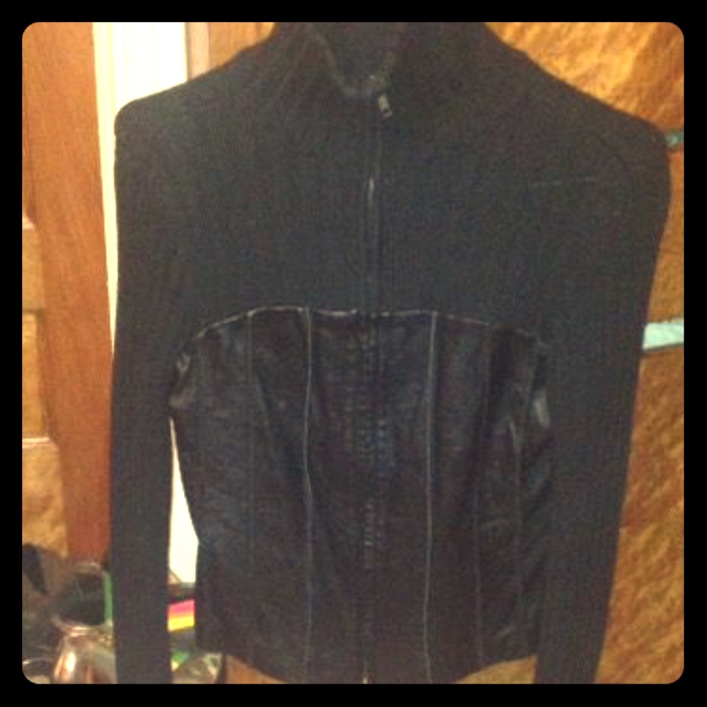 Knitted & Leather Bebe fitted zip up jacket